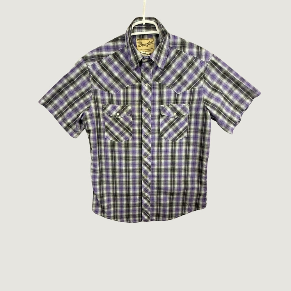Wrangler Mens Purple Plaid Western Snap Shirt Short Sleeve Medium WM197PL